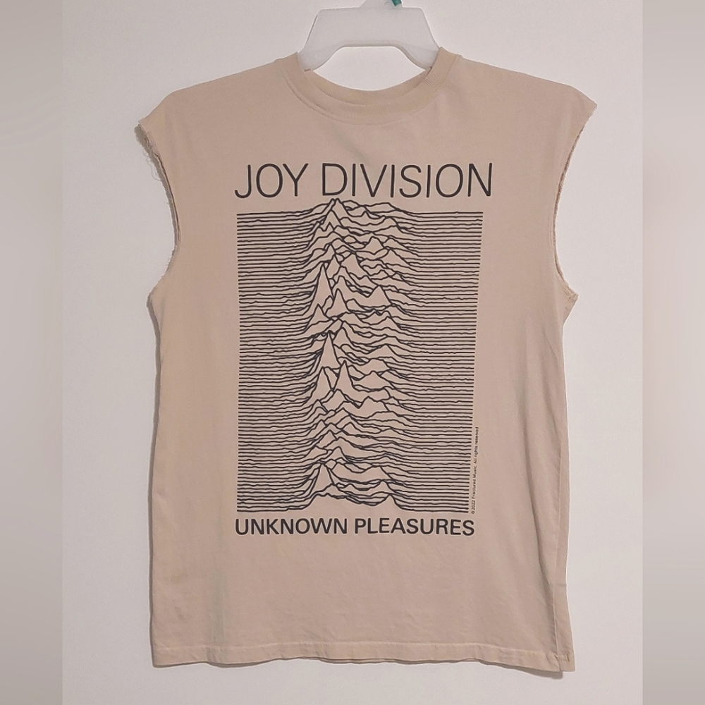 H&M Joy Division Unknown Pleasures Unisex Beige Sleeveless T-shirt EUC Size XS